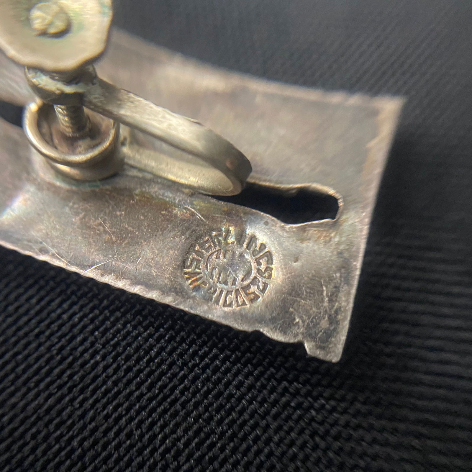 Sterling Silver and Abalone Curved Rectangular Screw Back Earrings - 9