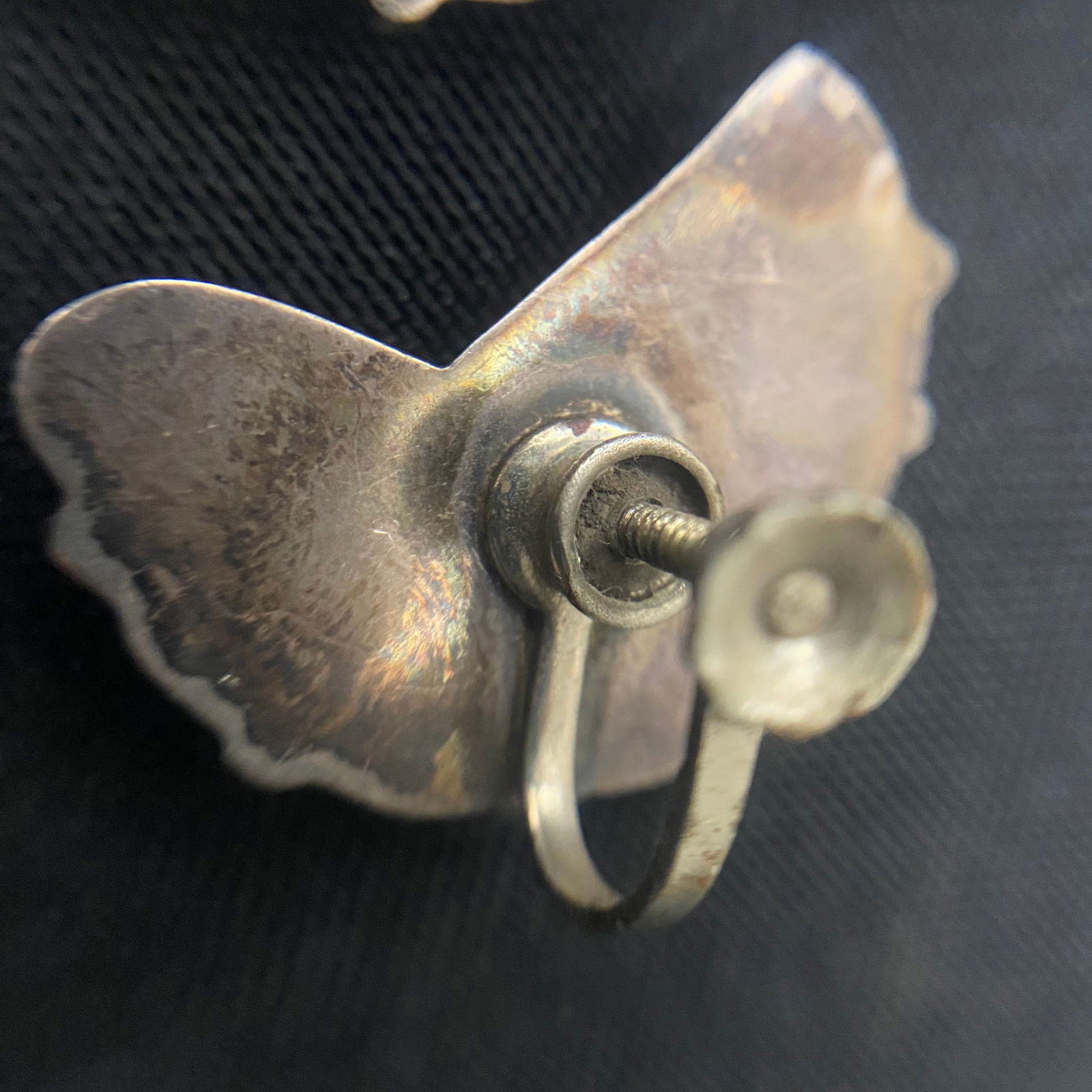 Sterling Silver Segmented Shell-like Designed Screw Back Earrings - 7