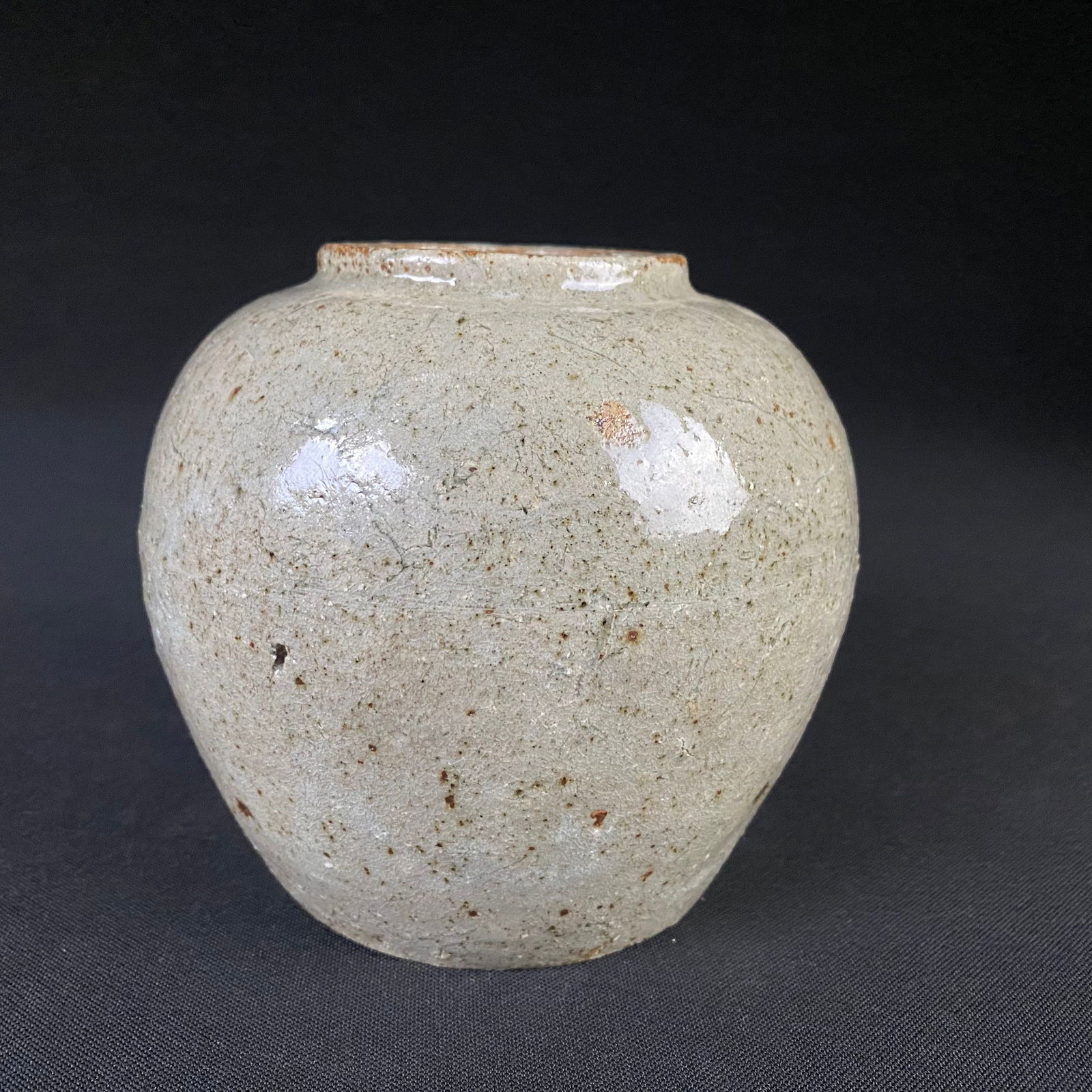 Fired Ginger Tsubo Stoneware Pot: Fired Ginger Tsubo Stoneware Pot. **Possibly Japanese from the Edo period.** It is in excellent condition with no breaks, cracks, or chips, and slight surface wear to the glaze, primarily around the
