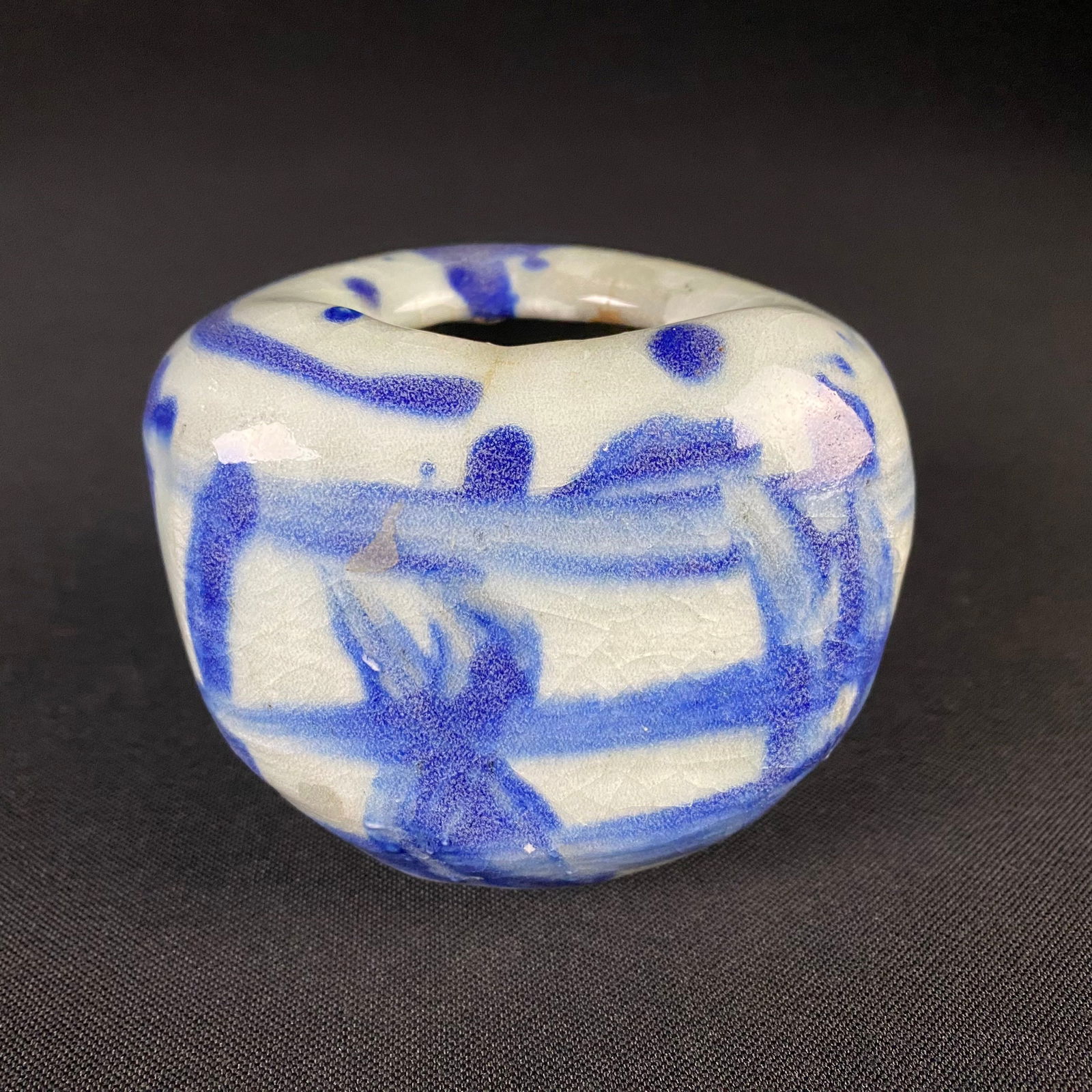 Antique Chinese/Korean Hand Made Pottery with White and Blue Crackle Glaze Finish: Antique Chinese/Korean Hand Made Pottery with White and Blue Crackle Glaze Finish. It is in excellent condition with no cracks, chips, or breaks and has minor surface wear with some surface grime, whi