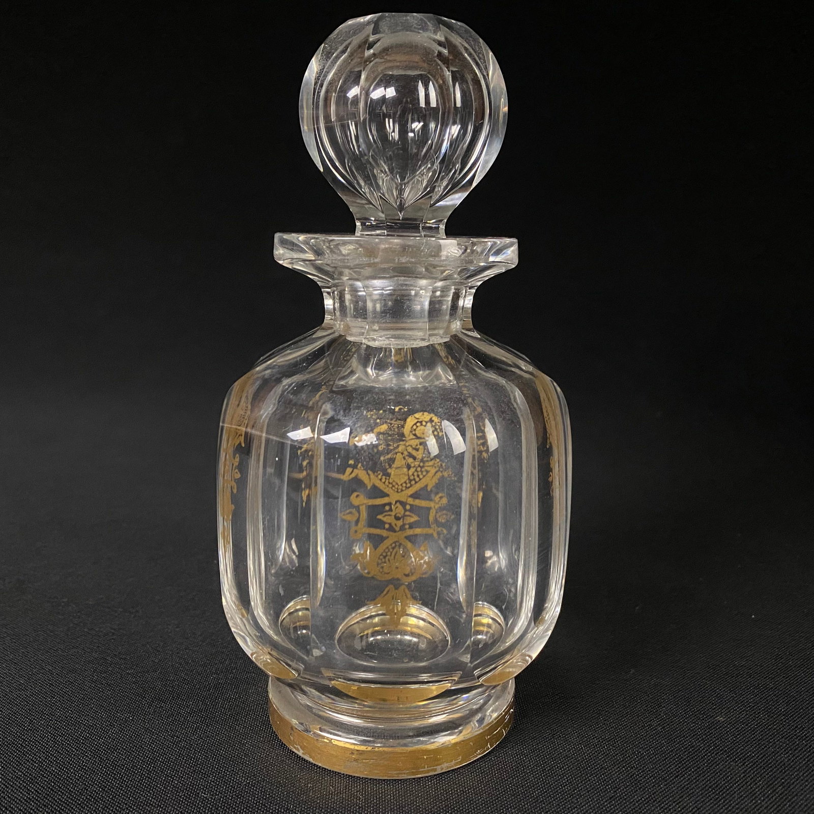 Vintage Crystal Baccarat Perfume Bottle Gold Gilt Design from France, Marked and Signed - 2