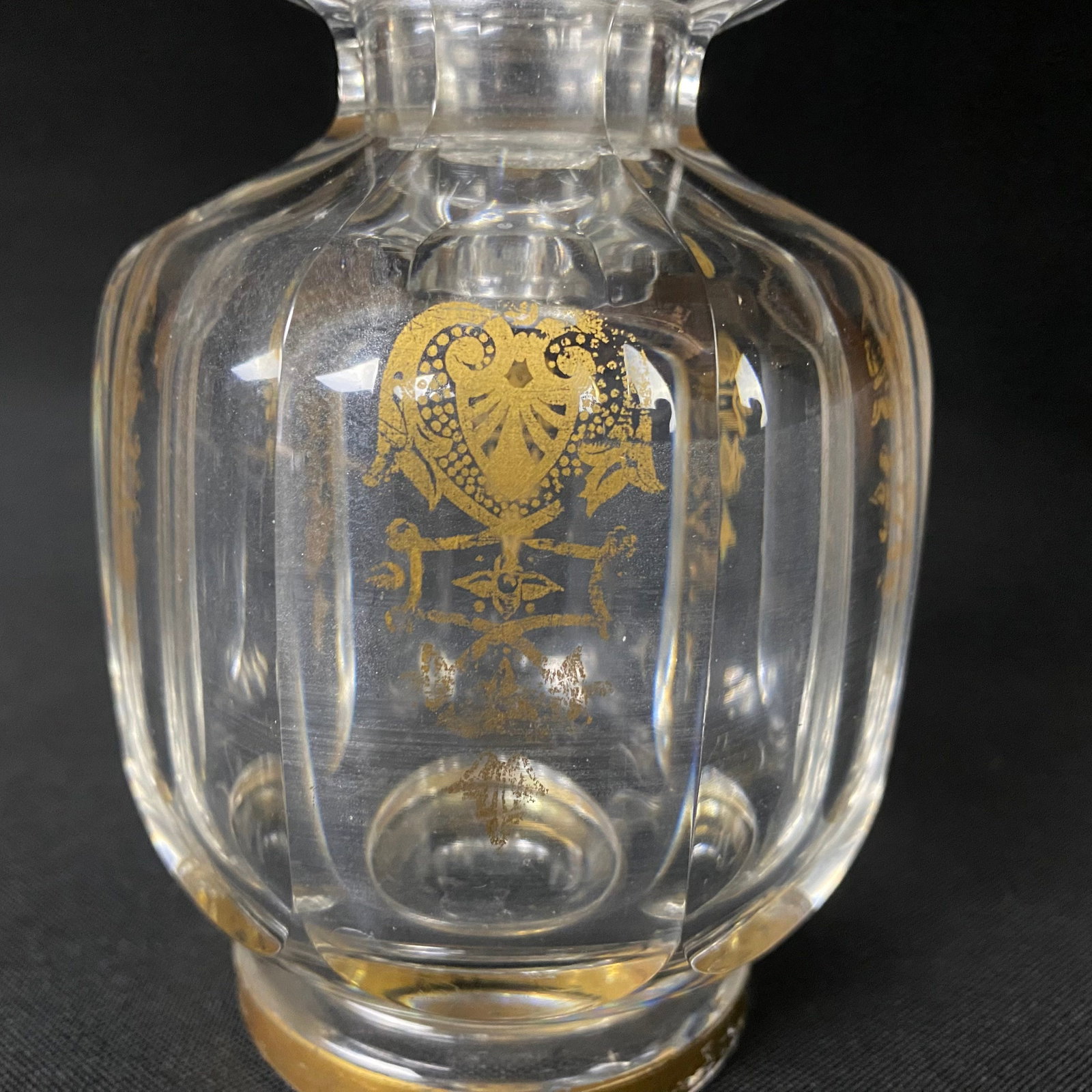Vintage Crystal Baccarat Perfume Bottle Gold Gilt Design from France, Marked and Signed - 4