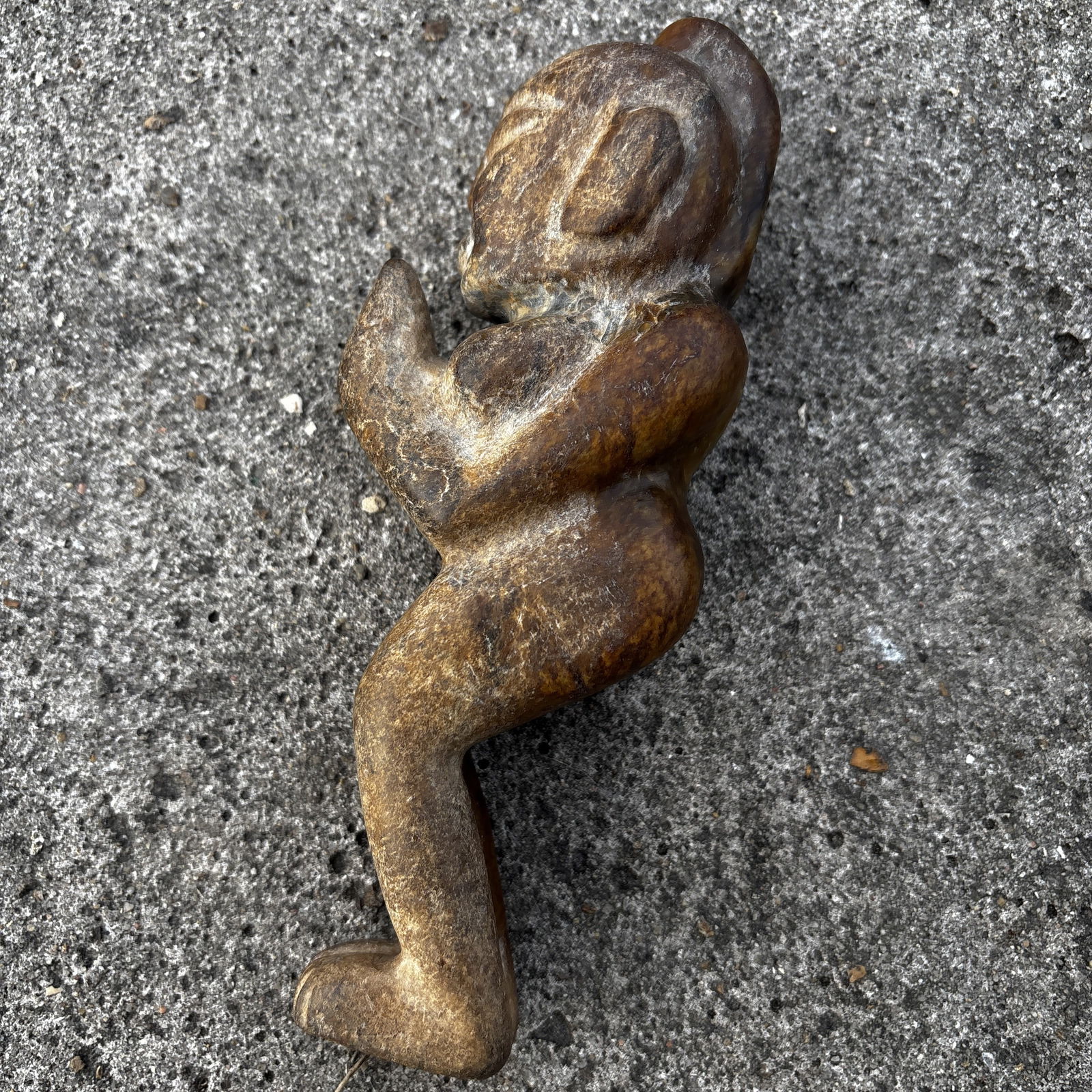 Hard Stone Carving of a Chinese Hongshan Priest F: Hard stone carving of a Chinese neolithic style entity. The stone is very hard and does not scratch with a knife. This piece is from an estate locally and the age is unknown.