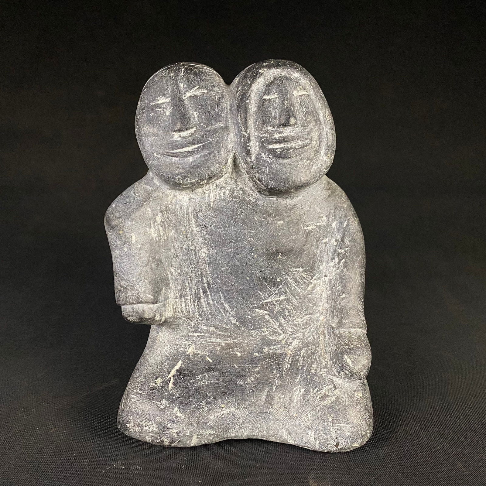 Hand Carved Inuit Stone Statue of a Mother, a Father, and an Infant Child, Numbered 1789 (1 of 8)
