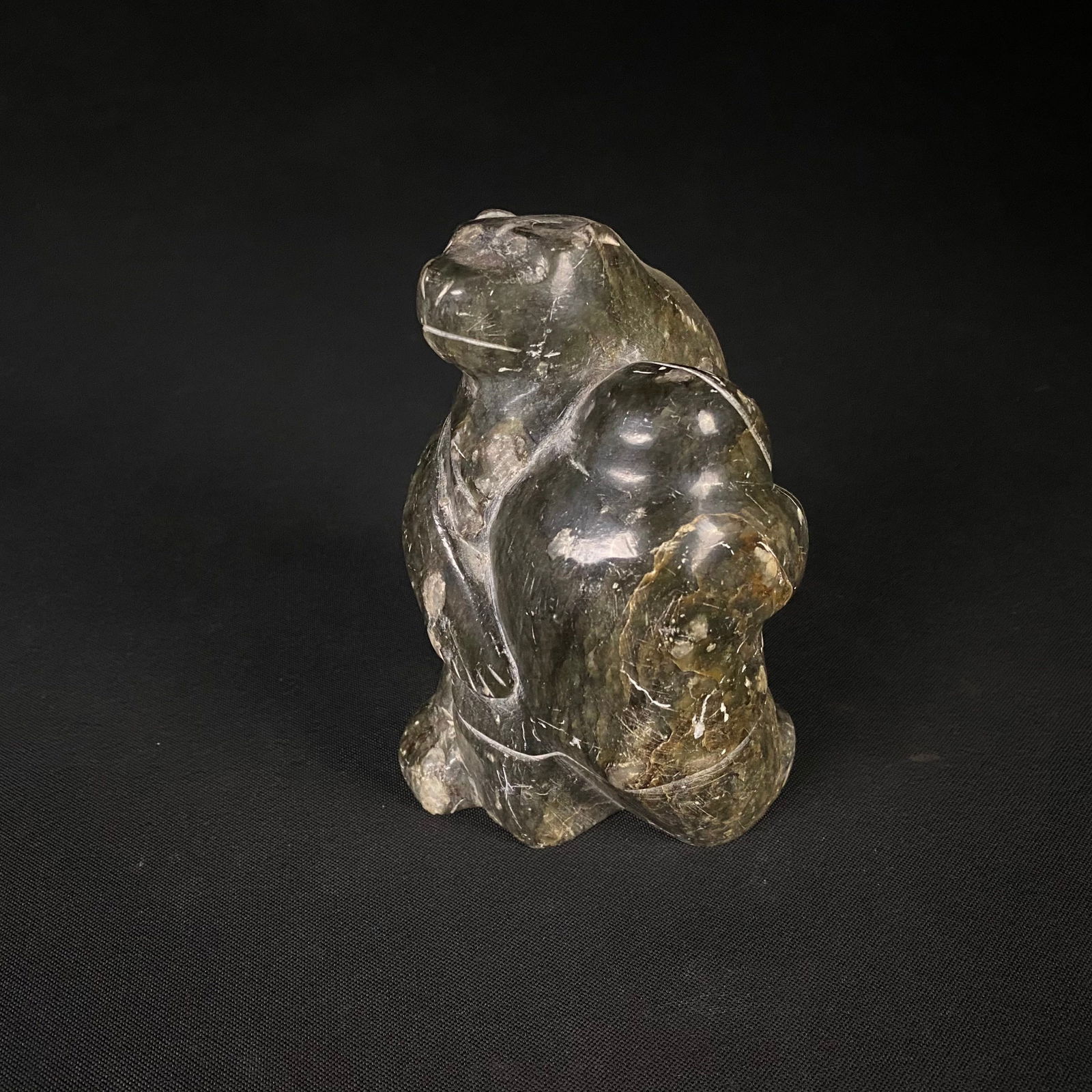 Vintage Hand Carved Inuit Stone Statue of an Eskimo and a Polar Bear, Signed Kenock. (1 of 9)