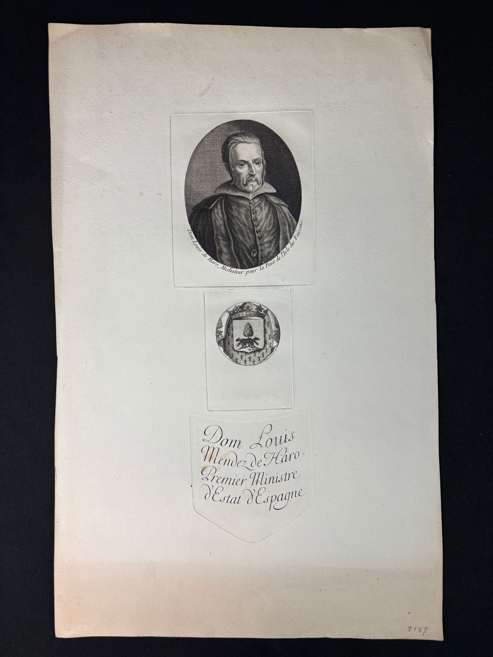 Chalcographie DuLouvre Museum engraving of Don Louis Mendez de Haro Premier Ministre of Spain: Chalcographie DuLouvre Museum engraving of Don Louis Mendez de Haro Premier Ministre of Spain