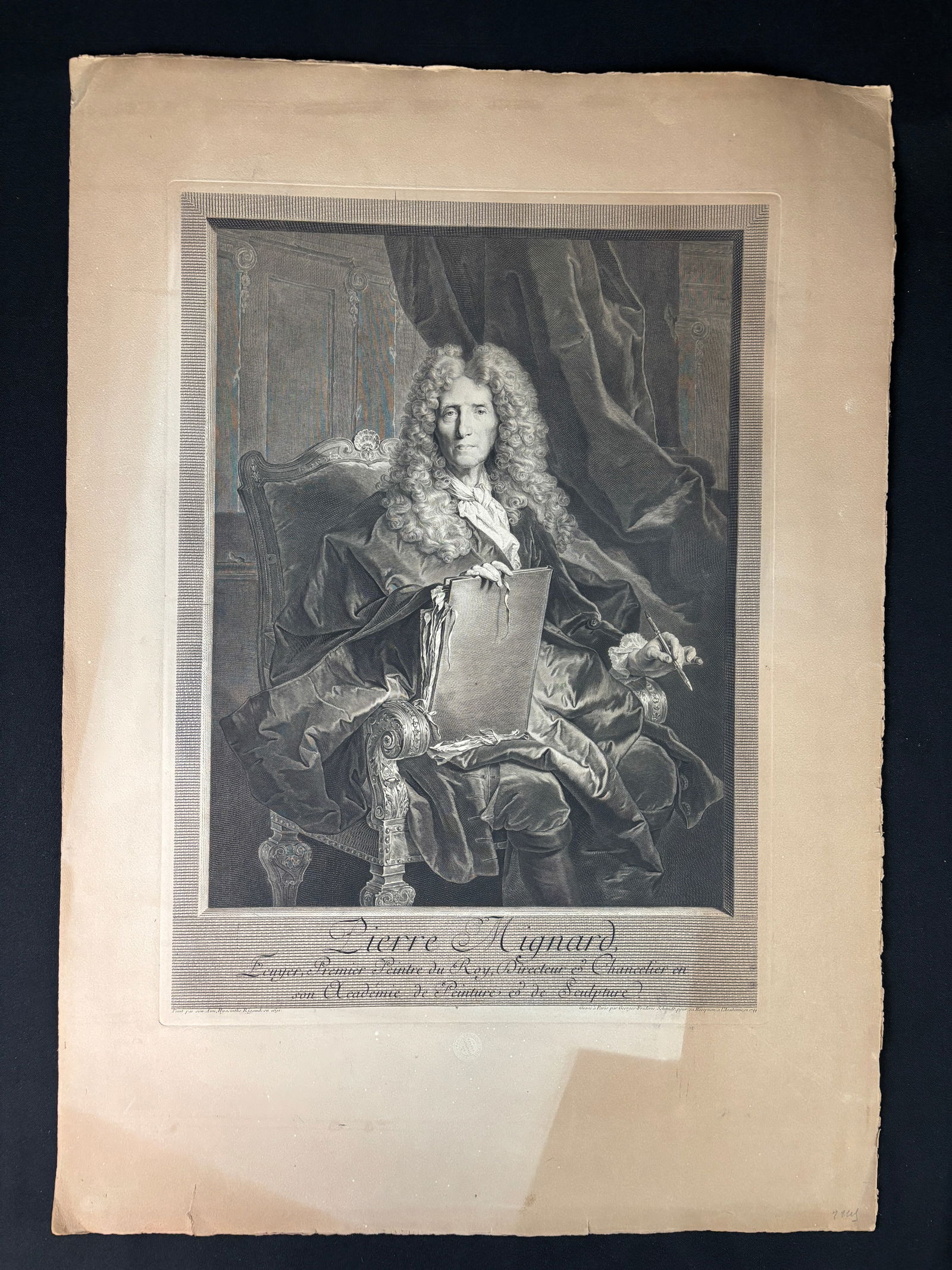 Chalcographie DuLouvre Museum engraving of Pierre Mignard engraved by Georg Friedrich Schmidt After: Chalcographie DuLouvre Museum engraving of Pierre Mignard engraved by Georg Friedrich Schmidt After Portrait by Hyacinthe Rigaud