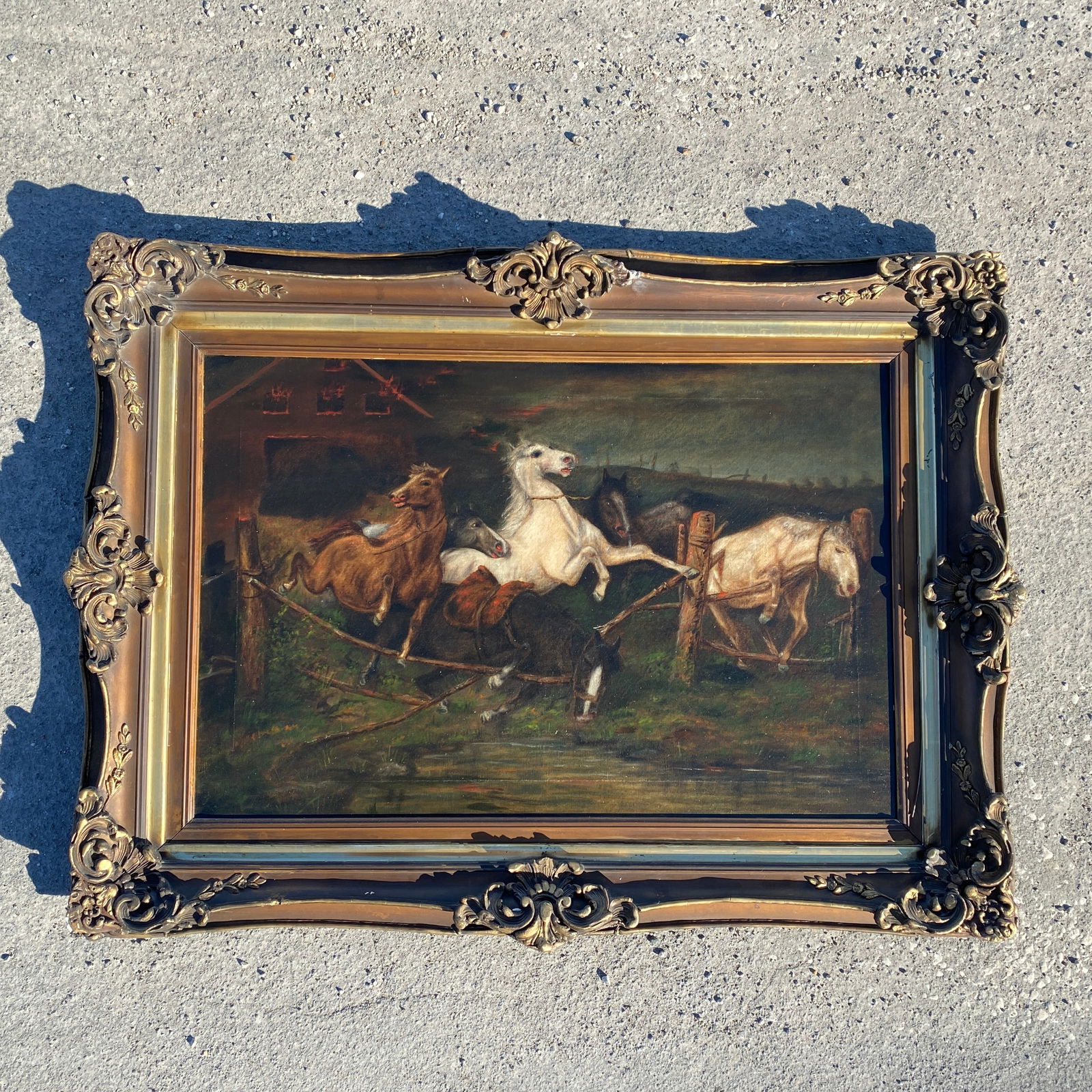 Antique Framed Oil on Canvas of Horses Victorian (1 of 7)