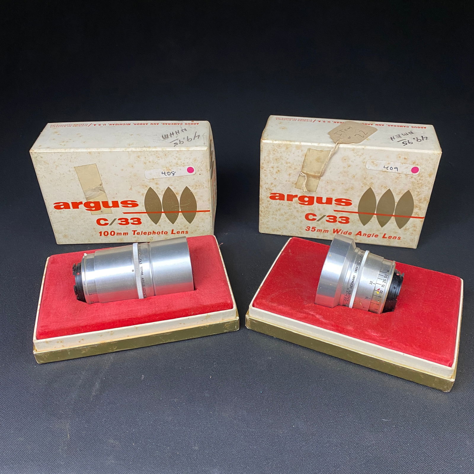 Lot of 2 Vintage Argus C/33 Camera Lenses in Original Box with User Manuels (1 of 7)