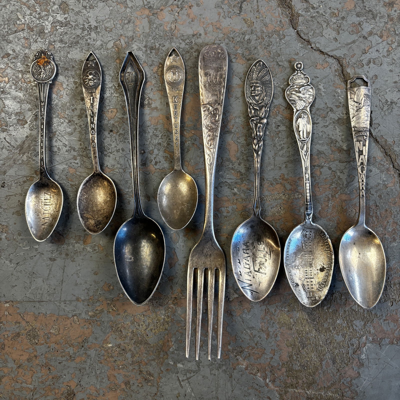 Lot of 8 Sterling and Coin Silver Spoons with Native American Portrait (1 of 9)