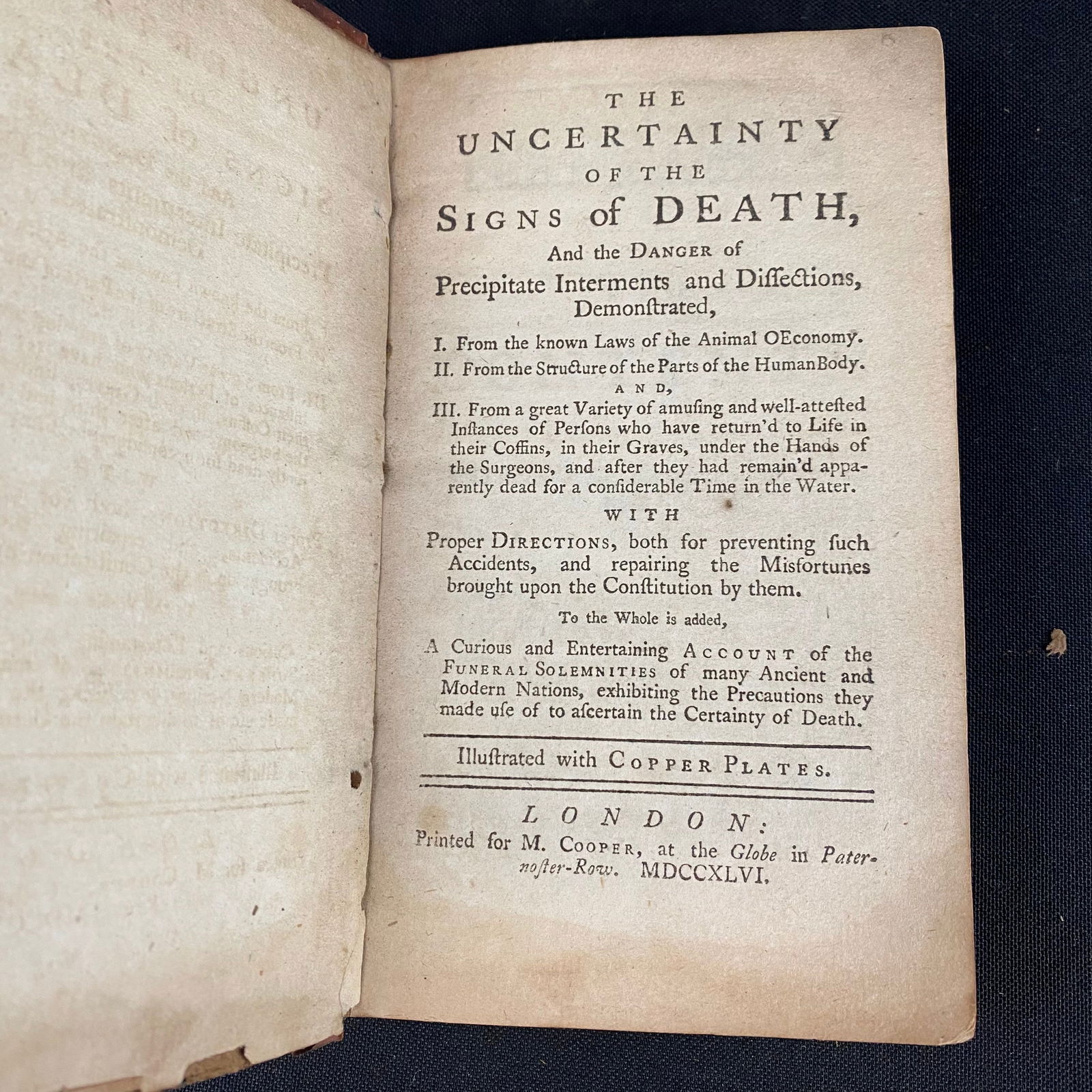 Vintage copy of The uncertainty of the Signs of Death by M. Cooper: Vintage copy of The uncertainty of the Signs of Death by M. Cooper printed and published in London in 1746
