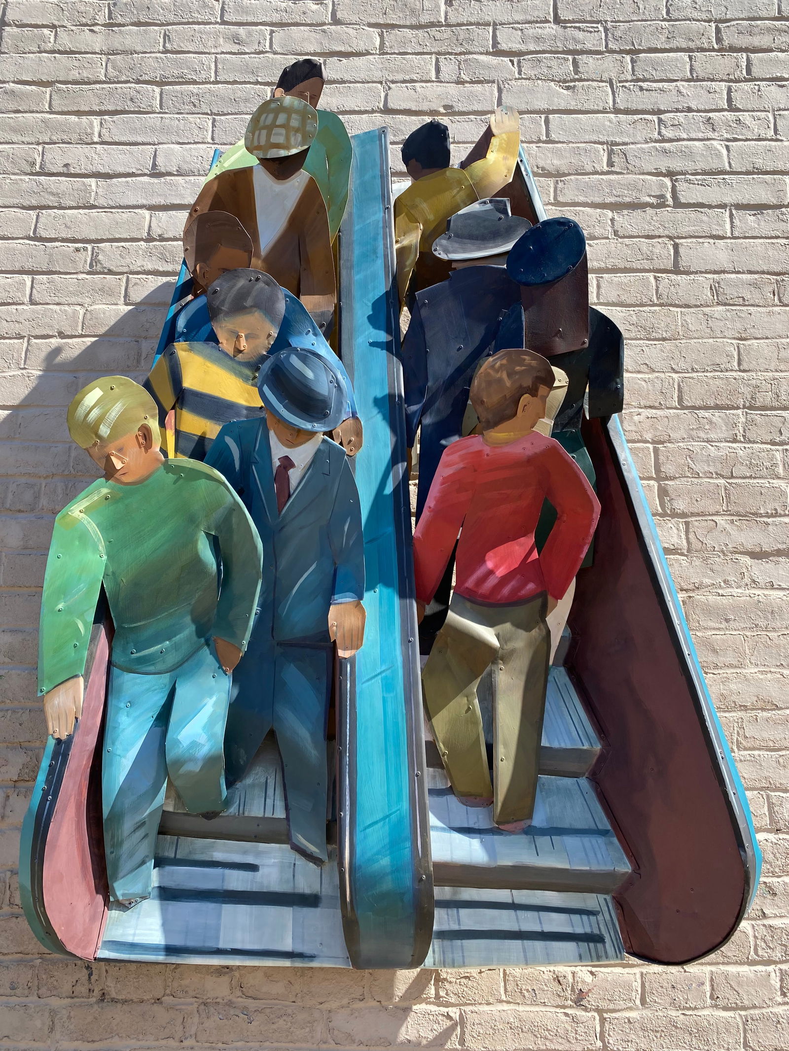 Timothy Woodman Aluminum and oil Sculpture Titled Escalator 1983: Timothy Woodman aluminum and oil sculpture titled Escalator and dated 1983. The piece measures 69"x 40"x 14".There is a packet of paperwork that comes with this piece. there is an appraisal by the Tib