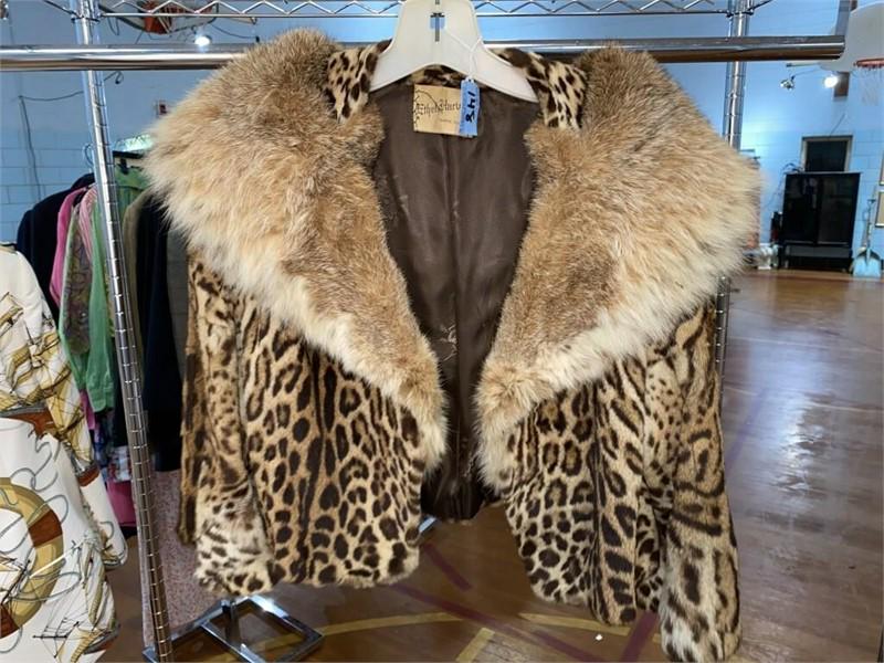 ETHEL HARVEY ANIMAL PRINT FUR COAT: SOME DAMAGE