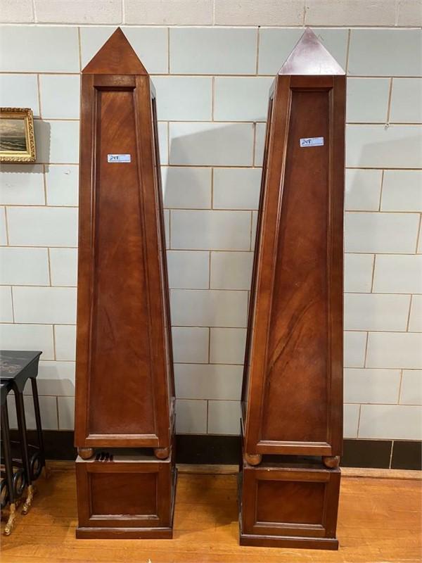 PR LARGE MAHOGANY OBELISK -: APPROX. 6.5 FT TALL