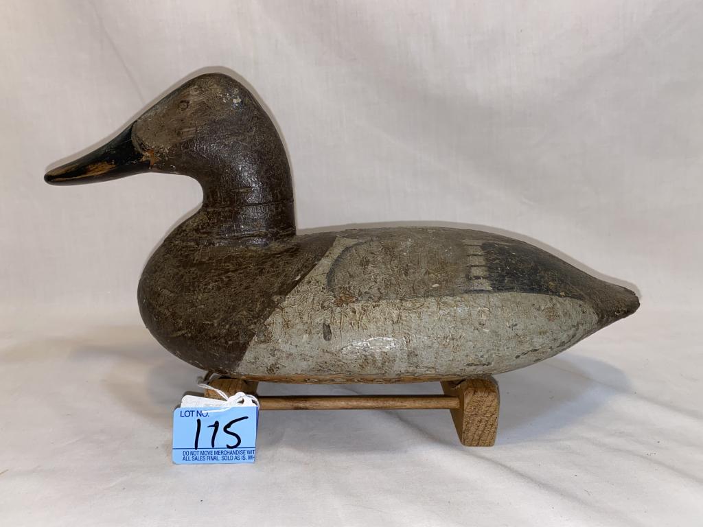 JOHN GRAHAM HEN CANVASBACK DECOY W BARNES HEAD: DOUBLE BRANDED J.B. GRAHAM