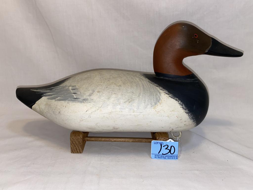 PAUL GIBSON CANVASBACK DRAKE DECOY: PAINTED BY MADISON MITCHELL SIGNED 1940