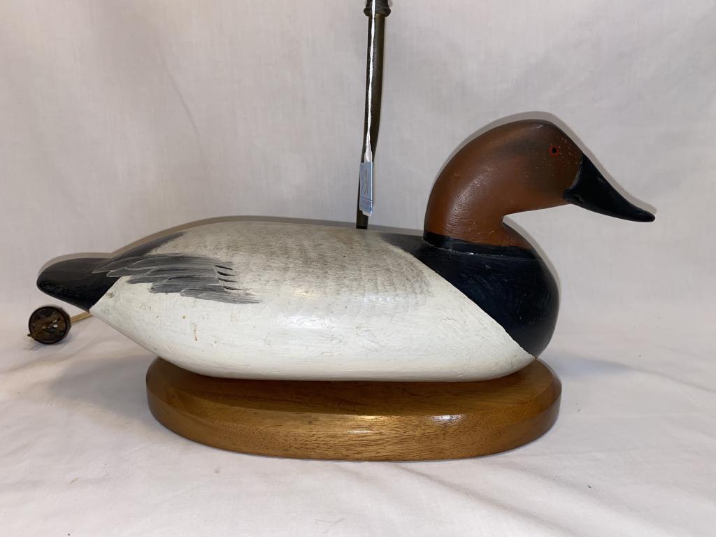 DICK SIMPERS CANVASBACK DRAKE DECOY LAMP: PAINTED BY MADISON MITCHELL