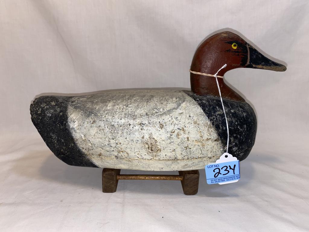 SAM BARNES CORK CANVASBACK DRAKE DECOY: BANDED 3 TIMES GAB