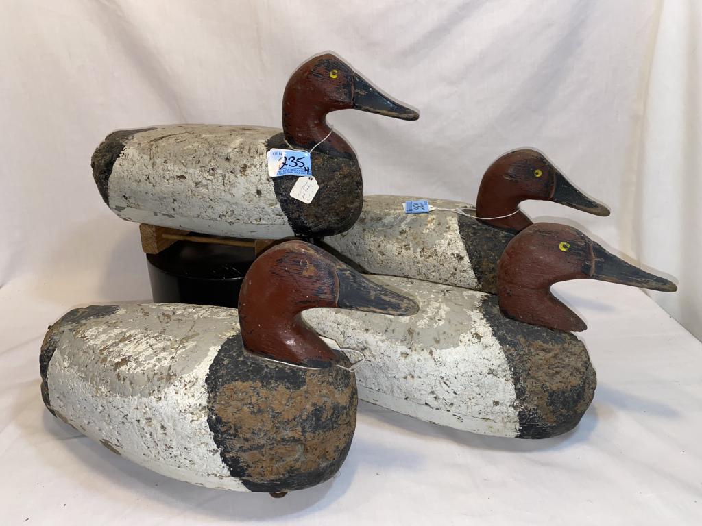 SET of 4 SAM BARNES CORK CANVASBACK DRAKE DECOYS: USED & MORE