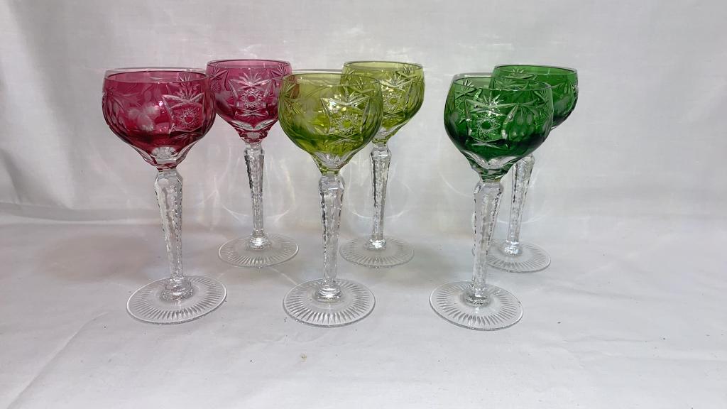 VARIOUS COLORED ETCHED & CUT GLASS STEMWARE (1 of 9)