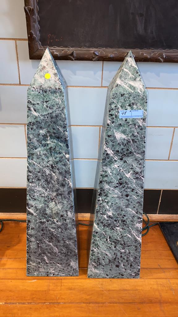 PAIR WOODEN PAINTED OBELISKS: 40" TALL