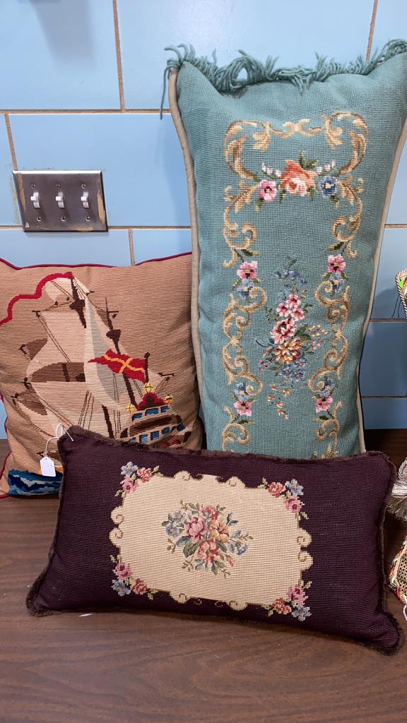 3 VARIOUS NEEDLEPOINT PILLOWS (1 of 4)