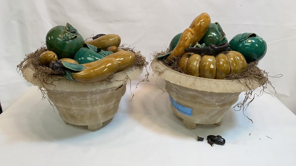 PAIR ALABASTER BOWLS WITH POTTERY (1 of 6)
