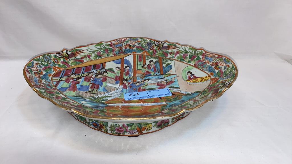 ANTIQUE ROSE MEDALLION FOOTED PLATTER ~ 15 1/4" (1 of 4)