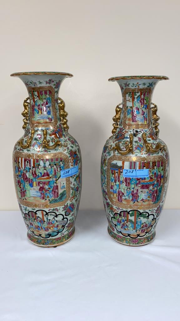 PAIR ANTIQUE ROSE MEDALLION VASES W/GOLD (1 of 9)