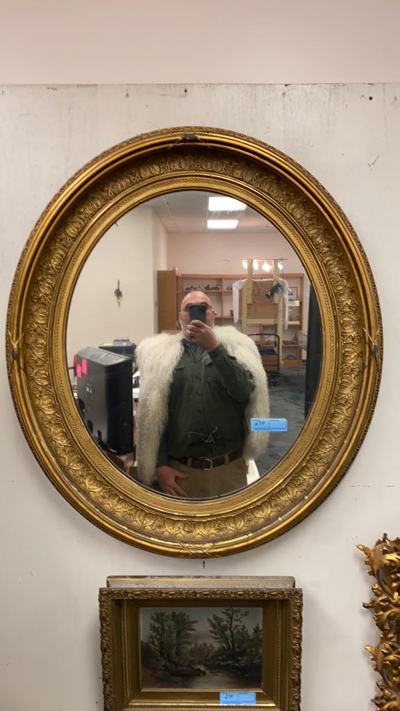 LARGE ANTIQUE OVAL GOLD GILT MIRROR ~ 40" X 36" (1 of 7)