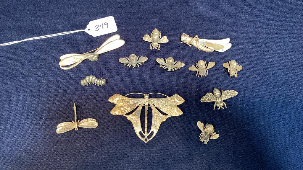 12 Sterling silver insect brooches. (1 of 5)