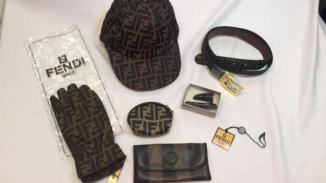 SIGNED FENDI CAP, GLOVES, BELT, BARRETTE ETC (1 of 18)