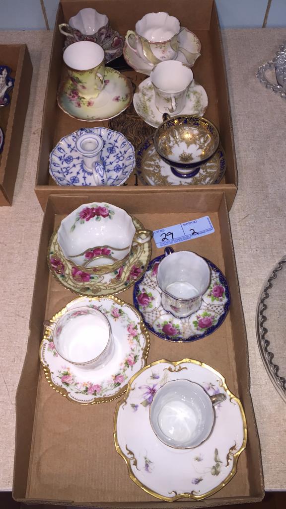2 BOXES TEACUPS & SAUCERS NIPPON, LIMOGES ETC: 2 BOXES TEACUPS & SAUCERS NIPPON, LIMOGES ETC