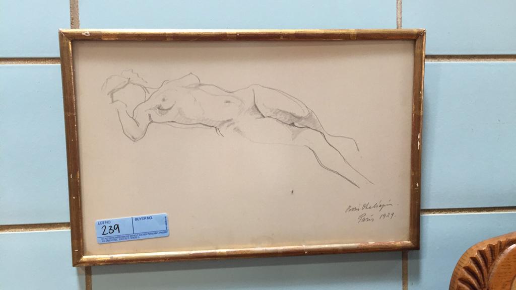 PENCIL SKETCH SIGNED PARIS 1929: 17" WIDE X 11" TALL