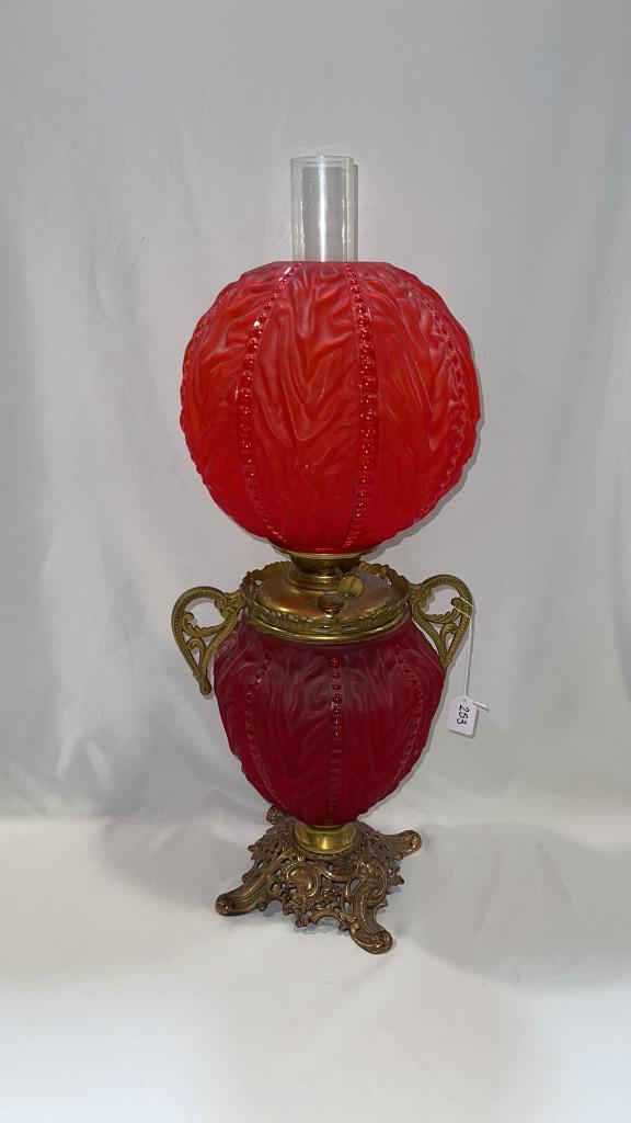 RED GONE WITH THE WIND OIL LAMP: 28" TALL