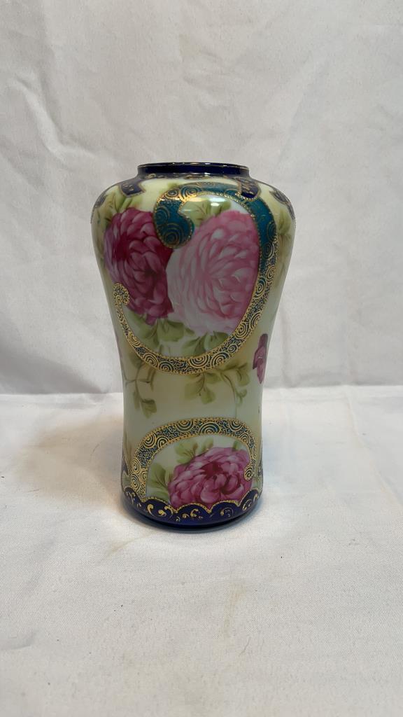 NIPPON BLUE & GOLD FLORAL VASE ~ 8 1/2": NIPPON BLUE & GOLD FLORAL VASE ~ 8 1/2"