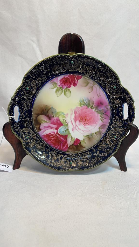 HANDLED NIPPON PLATE-HAND PAINTED: HANDLED NIPPON PLATE-HAND PAINTED