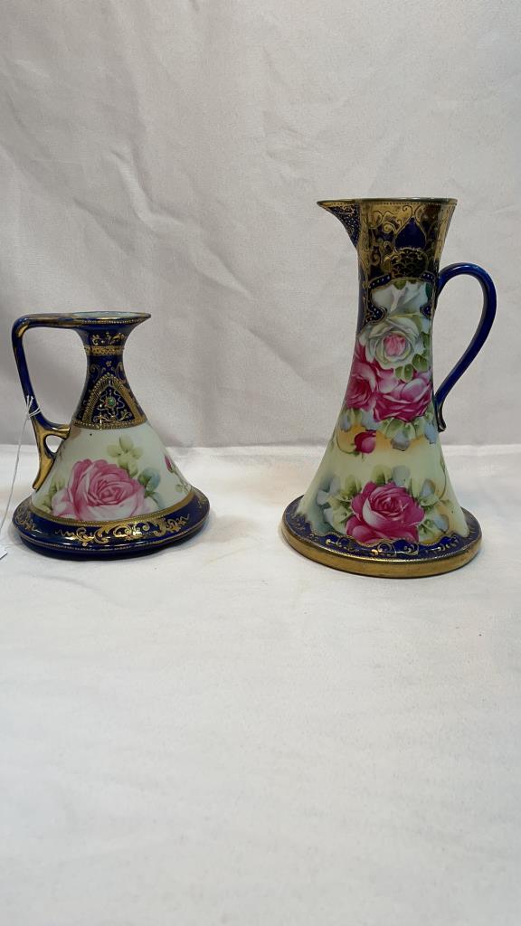 PAIR BLUE & GOLD NIPPON PITCHERS: PAIR BLUE & GOLD NIPPON PITCHERS