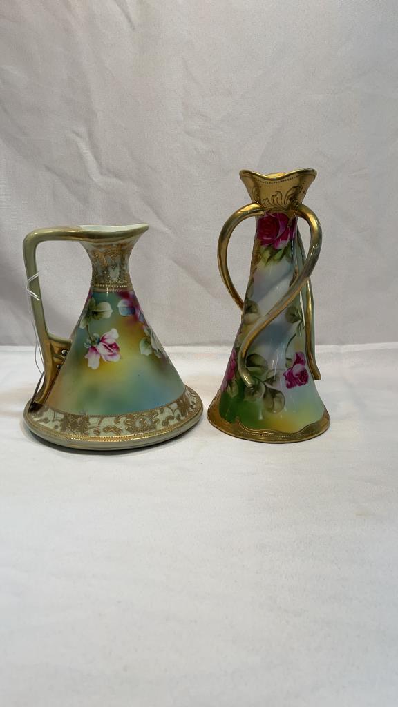 3 HANDLED NIPPON VASE & LARGE PITCHER: 3 HANDLED NIPPON VASE & LARGE PITCHER
