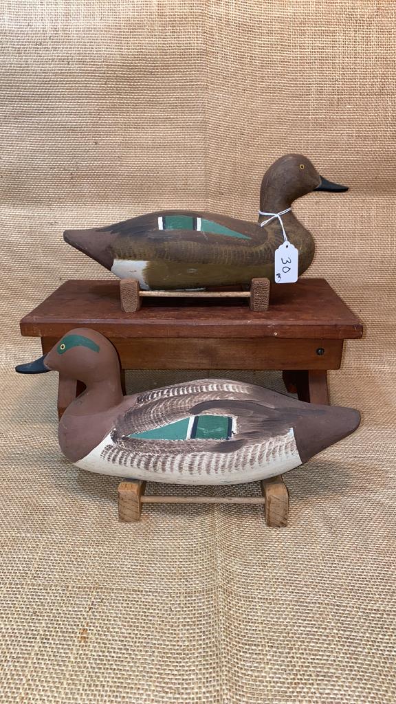 PAIR PAUL GIBSON GREEN-WING TEAL DECOYS: ORIGINAL PAINT