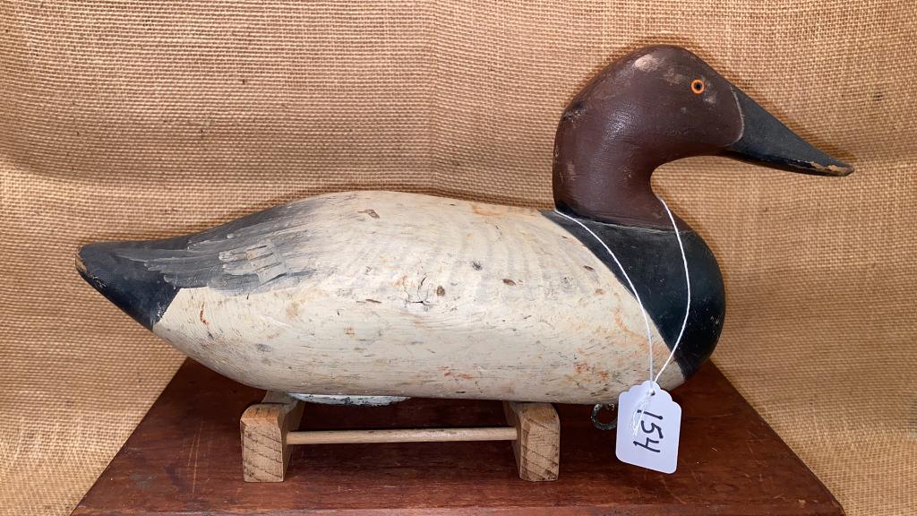 EARLY PAUL GIBSON CANVASBACK DECOY: WITH WORKING WEAR