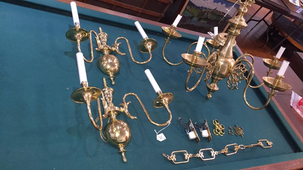 BRASS CHANDELIER & FREDERICK COOPER SCONCES (1 of 9)