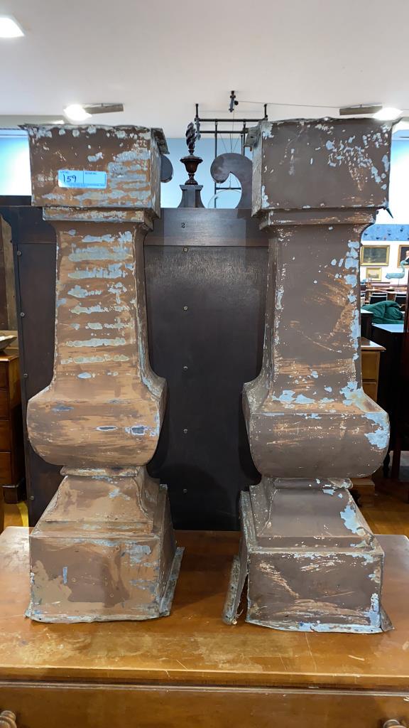 PAIR ARCHITECTURAL PIECES - ZINC ?: 37" TALL / BASES ARE 10 1/4"