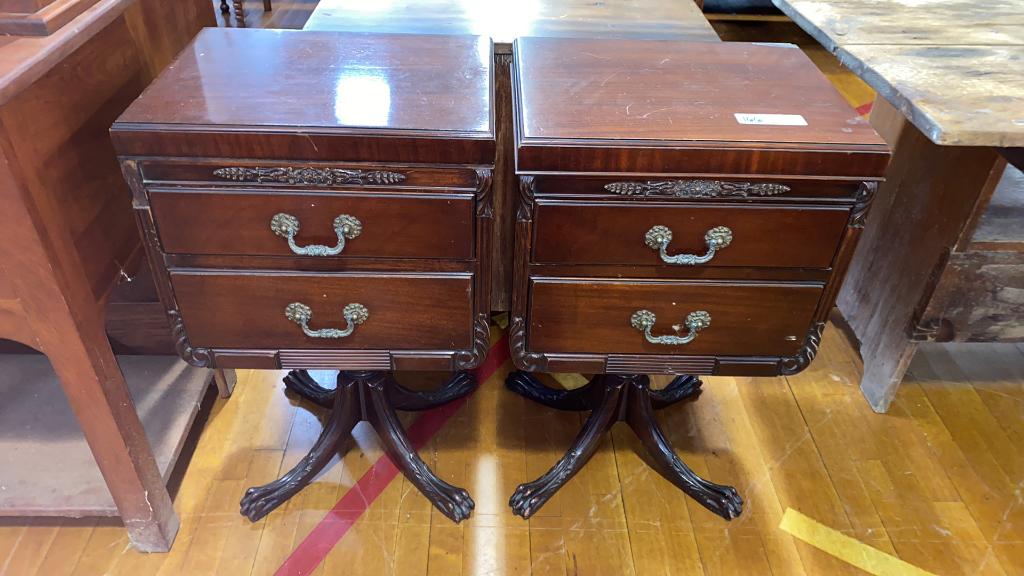 PAIR MAHOGANY CLAW FOOT NIGHTSTANDS: 29" TALL X 17 1/2" WIDE X 14" DEEP
