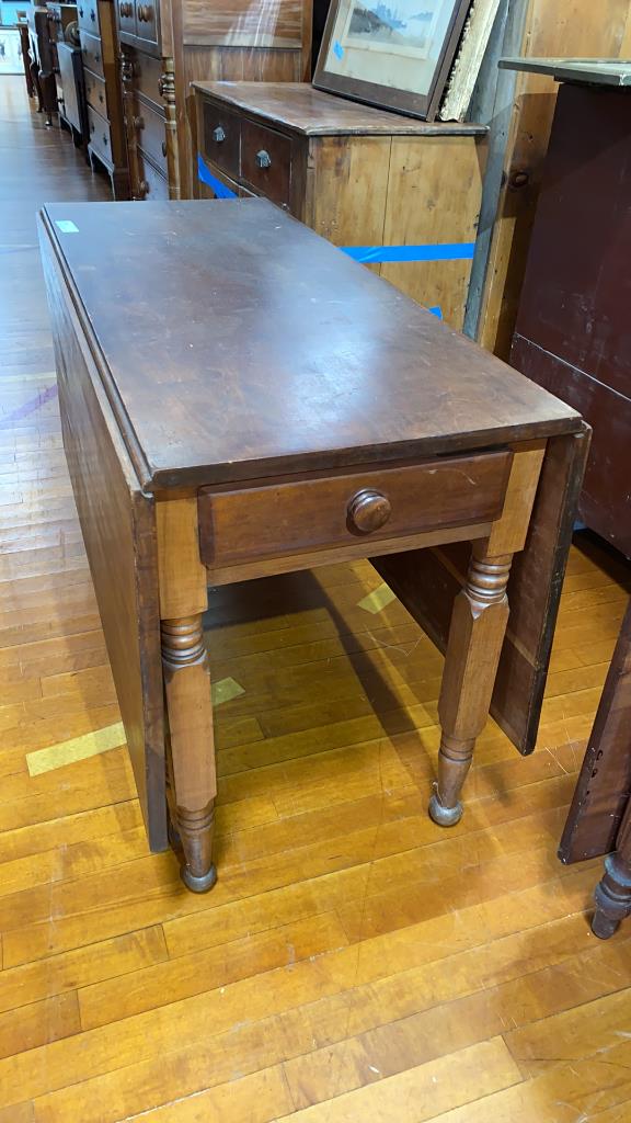 ANTIQUE WALNUT DROP LEAF TABLE W/DRAWER (1 of 5)