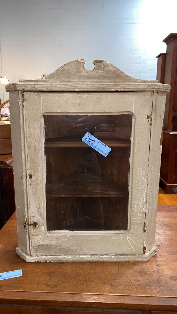 ANTIQUE OAK HANGING PAINTED CORNER CUPBOARD (1 of 5)