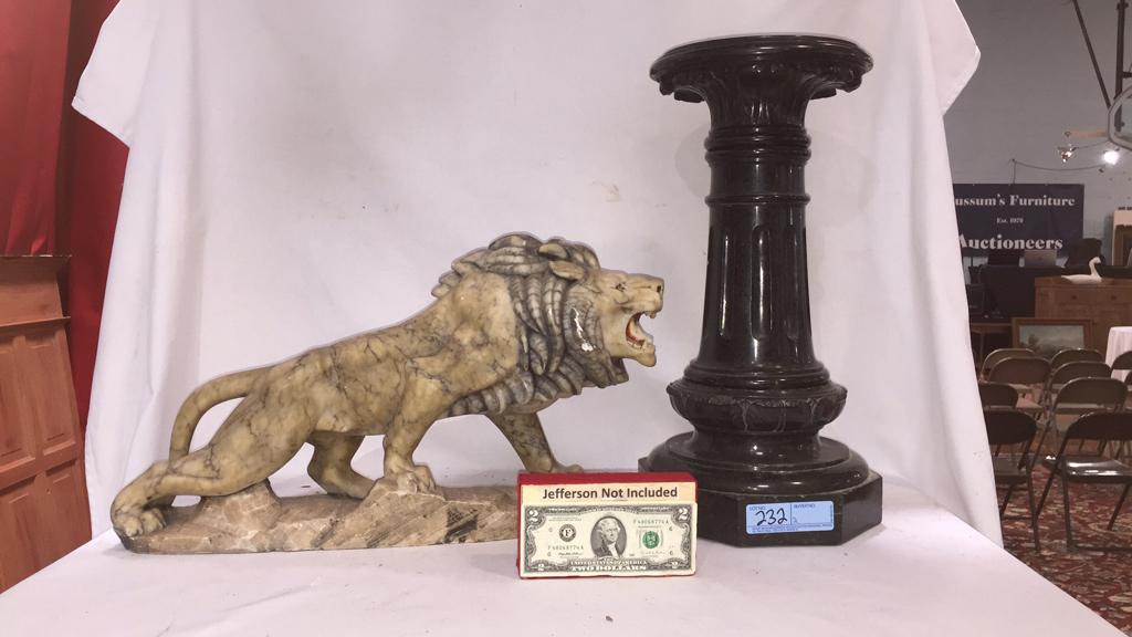 MARBLE PEDESTAL & ALABASTER LION (1 of 12)