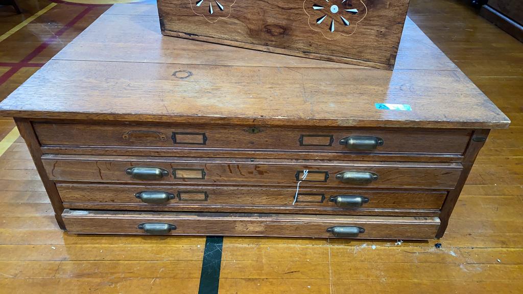 ANTIQUE OAK 4 DRAWER MAP/ART FILE (1 of 5)