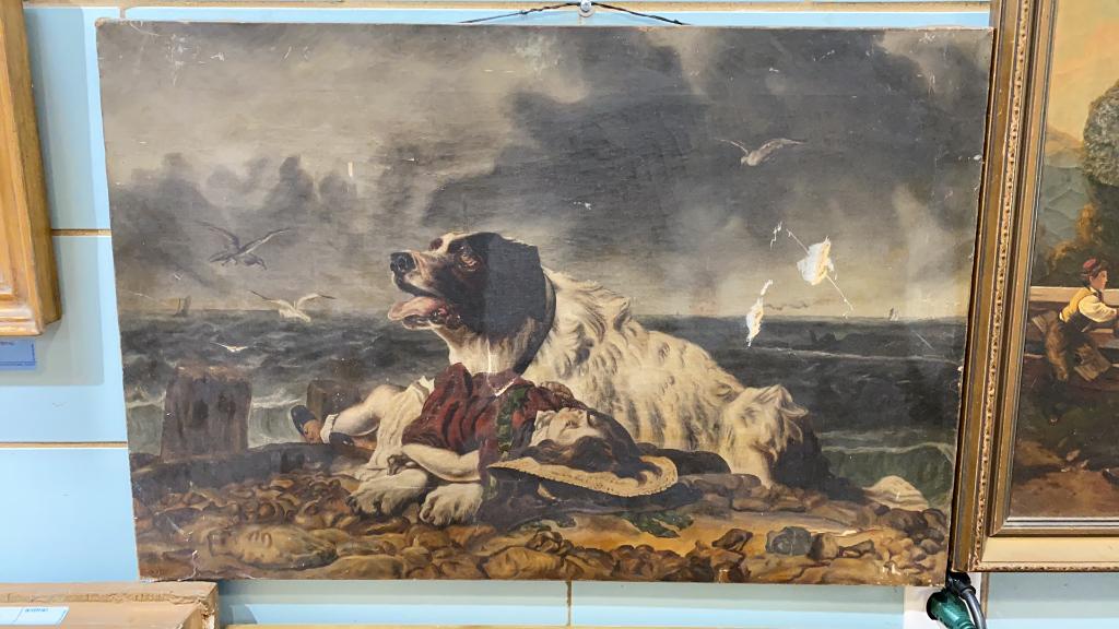 OIL PAINTING ON CANVAS OF ST. BERNARD DOG & GIRL (1 of 6)