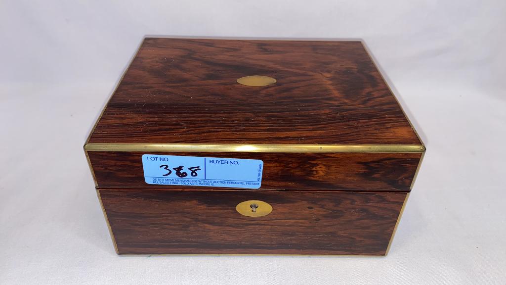 ANTIQUE ROSEWOOD DRESSER BOX W/ BRASS INLAY (1 of 6)
